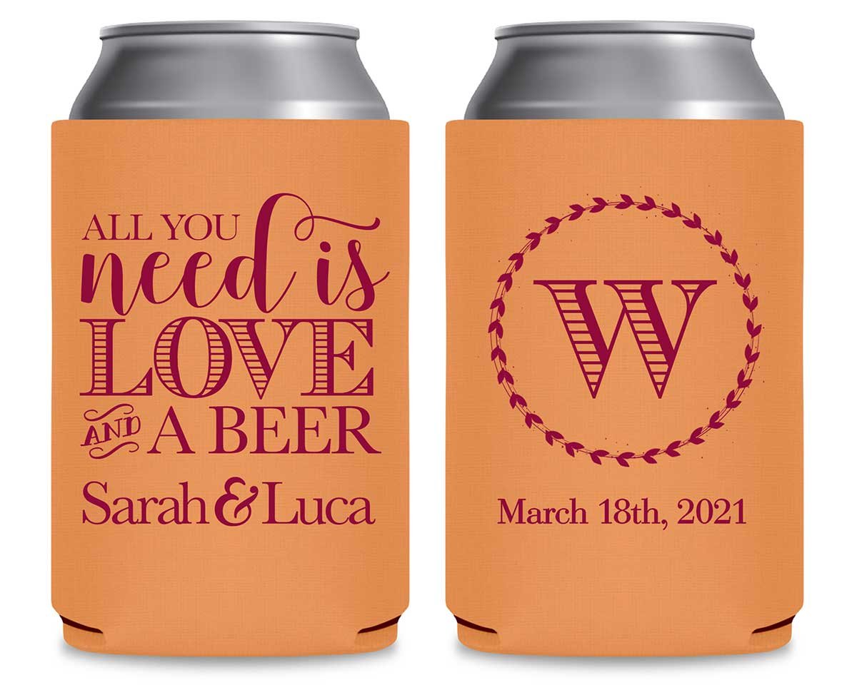 All You Need Is Love And A Beer 1A Foldable Can Koozies Wedding Gifts for Guests