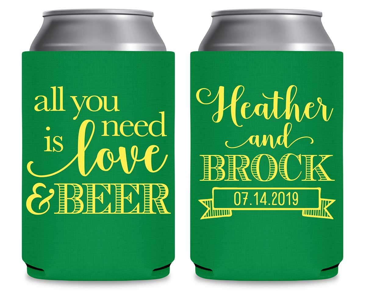 All You Need Is Love And A Beer 2A Foldable Can Koozies Wedding Gifts for Guests