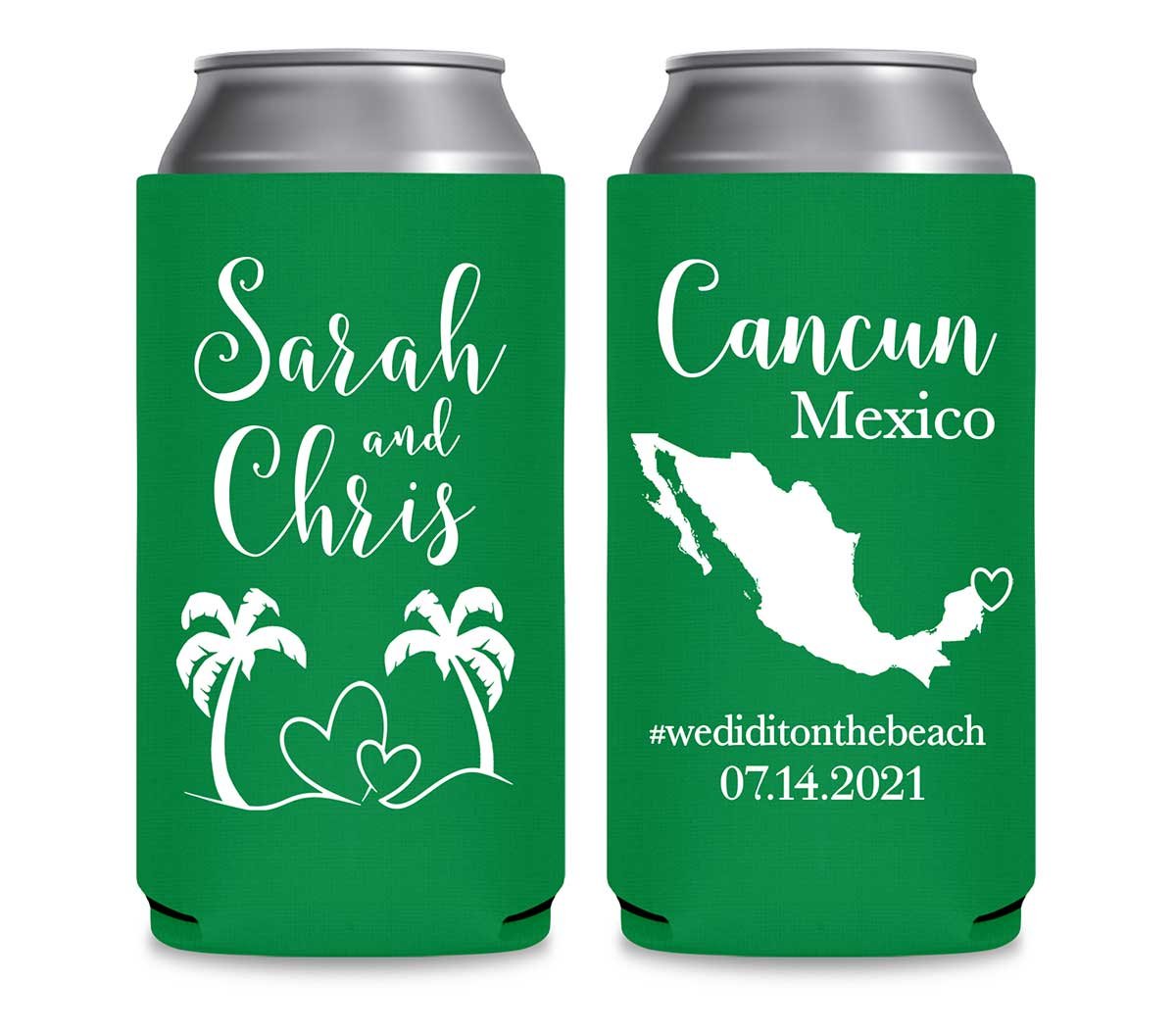 Beach Love 1B Any Map Foldable 12 oz Slim Can Koozies Wedding Gifts for Guests