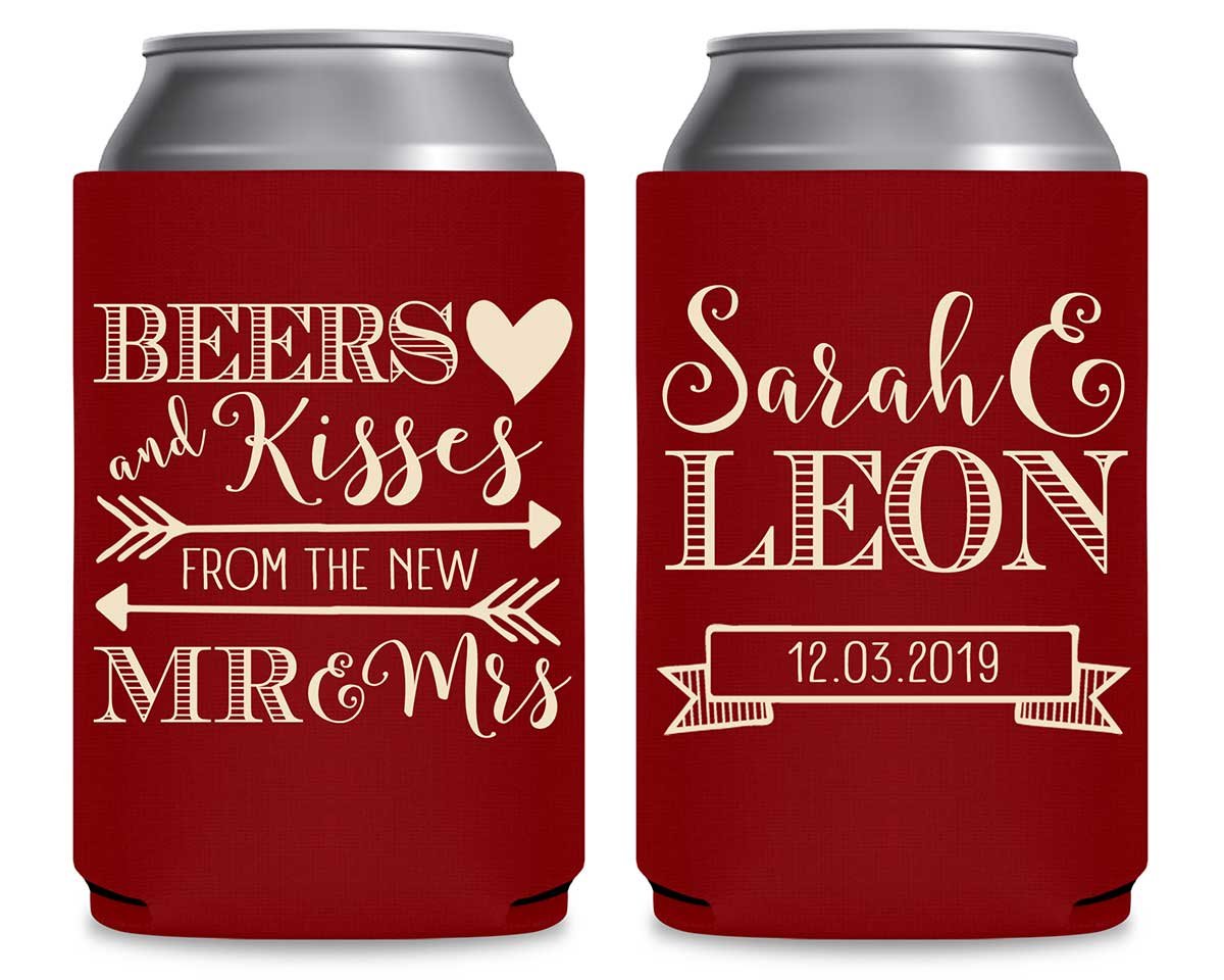 Beers & Kisses From The Mr & Mrs 1A Foldable Can Koozies Wedding Gifts for Guests
