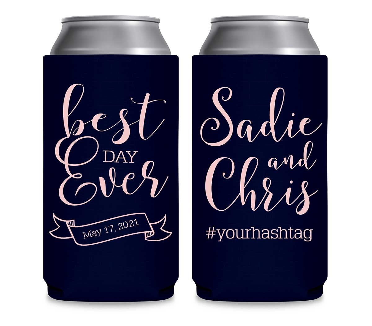 Best Day Ever 2A Banner Foldable 12 oz Slim Can Koozies Wedding Gifts for Guests