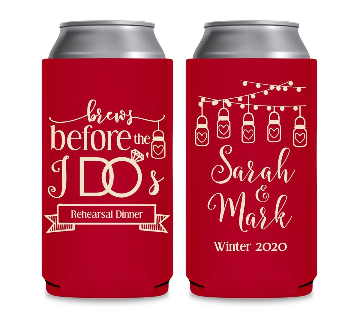 Brews Before The I Do's 2A Foldable 12 oz Slim Can Koozies Wedding Gifts for Guests
