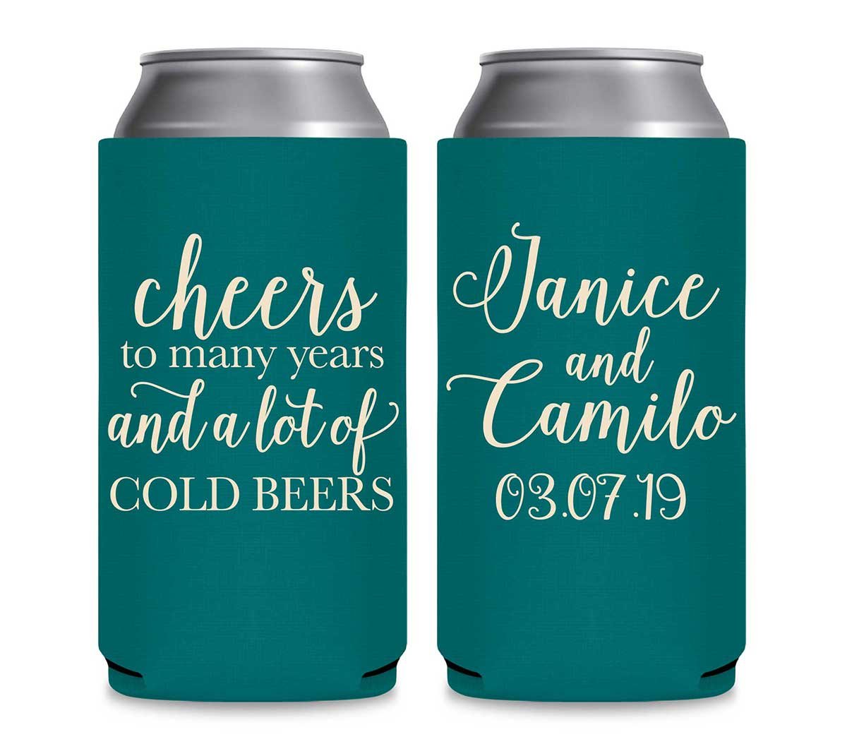 Cheers To Many Years 1A And Lot Of Cold Beers Foldable 12 oz Slim Can Koozies Wedding Gifts for Guests
