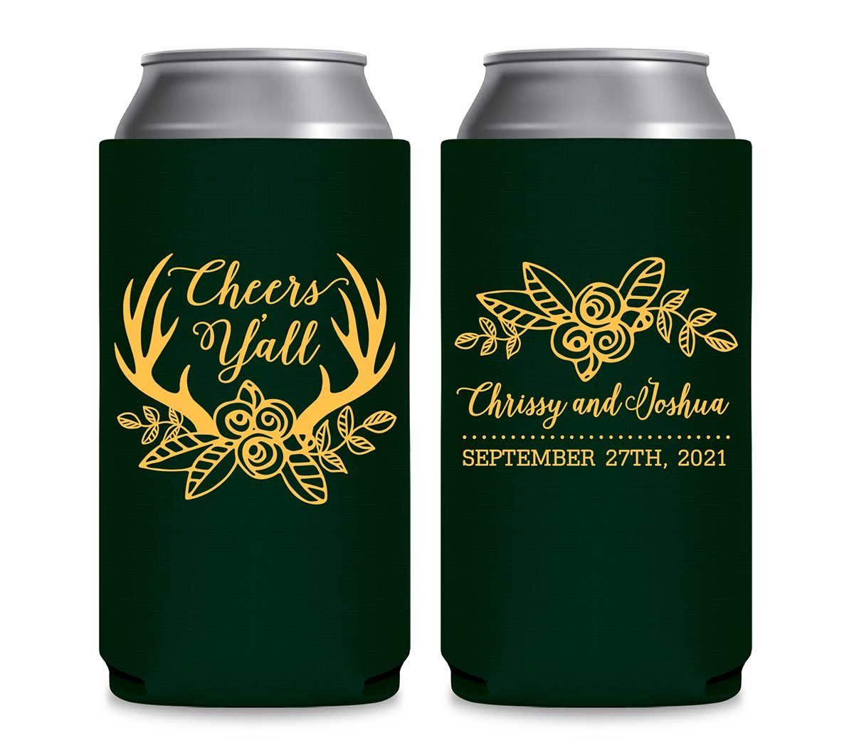 Cheers Y'All 1A Country Wedding Foldable 12 oz Slim Can Koozies Wedding Gifts for Guests