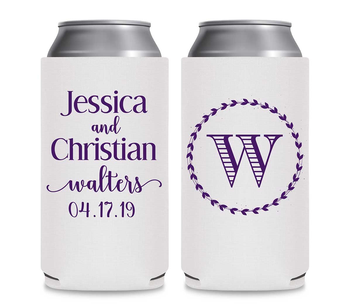 Classic Wedding Design 1A Foldable 12 oz Slim Can Koozies Wedding Gifts for Guests