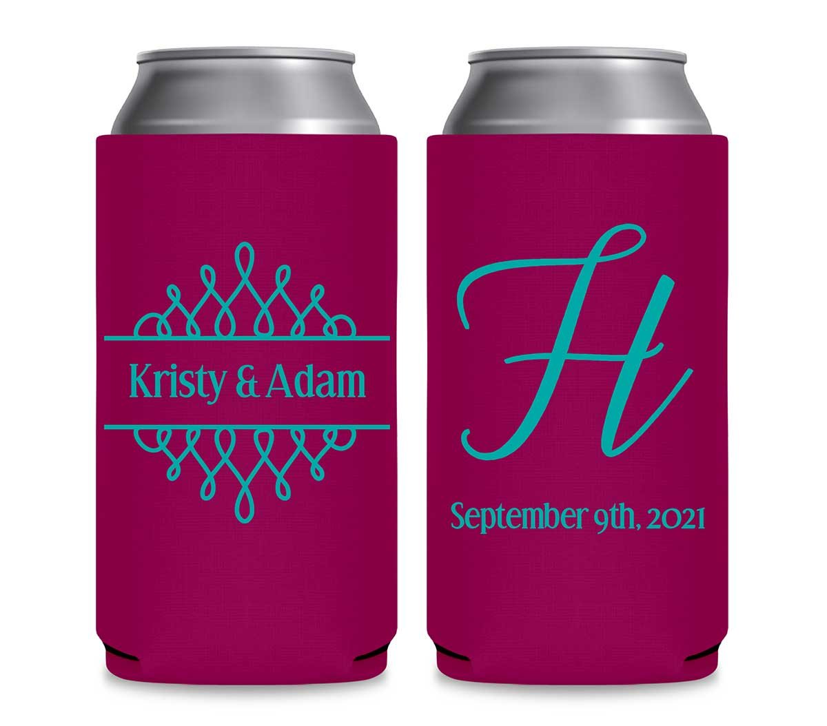 Classic Wedding Design 4A Foldable 12 oz Slim Can Koozies Wedding Gifts for Guests