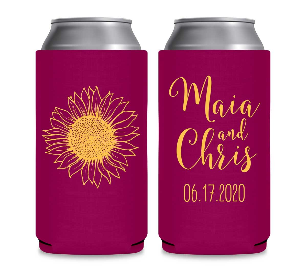 Country Sunflower 1B Foldable 12 oz Slim Can Koozies Wedding Gifts for Guests