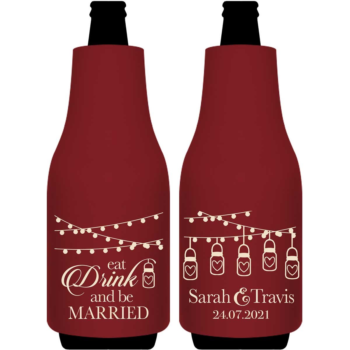 Eat Drink And Be Married 1C Foldable Bottle Sleeve Koozies Wedding Gifts for Guests