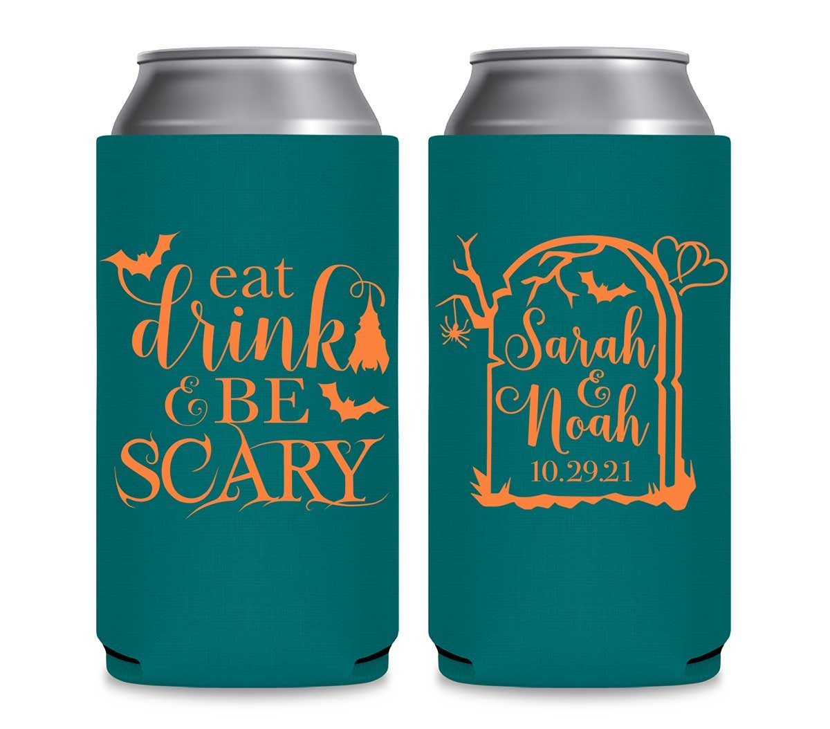 Eat Drink And Be Scary 1A Foldable 12 oz Slim Can Koozies Wedding Gifts for Guests