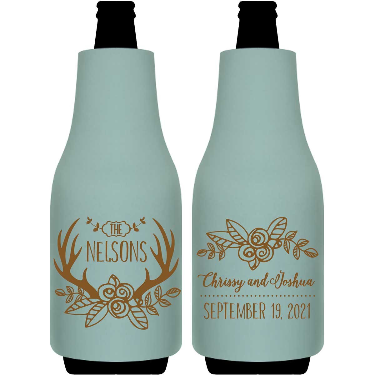 Floral Antlers 1A Collapsible Foam Bottle Sleeve Koozies Country Wedding Favors 