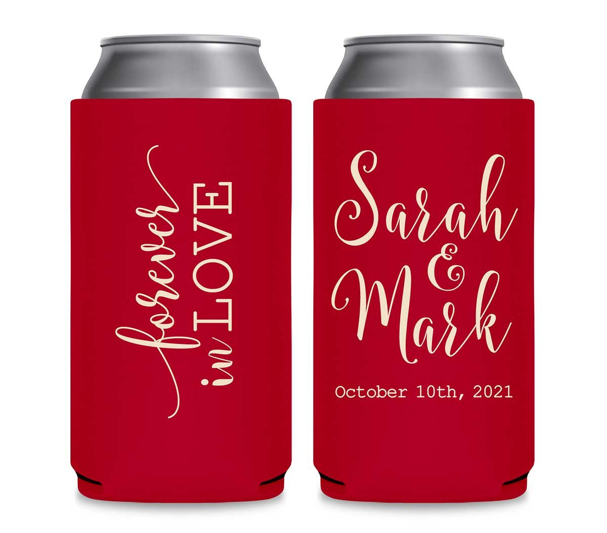 Forever In Love 1A Foldable 12 oz Slim Can Koozies Wedding Gifts for Guests