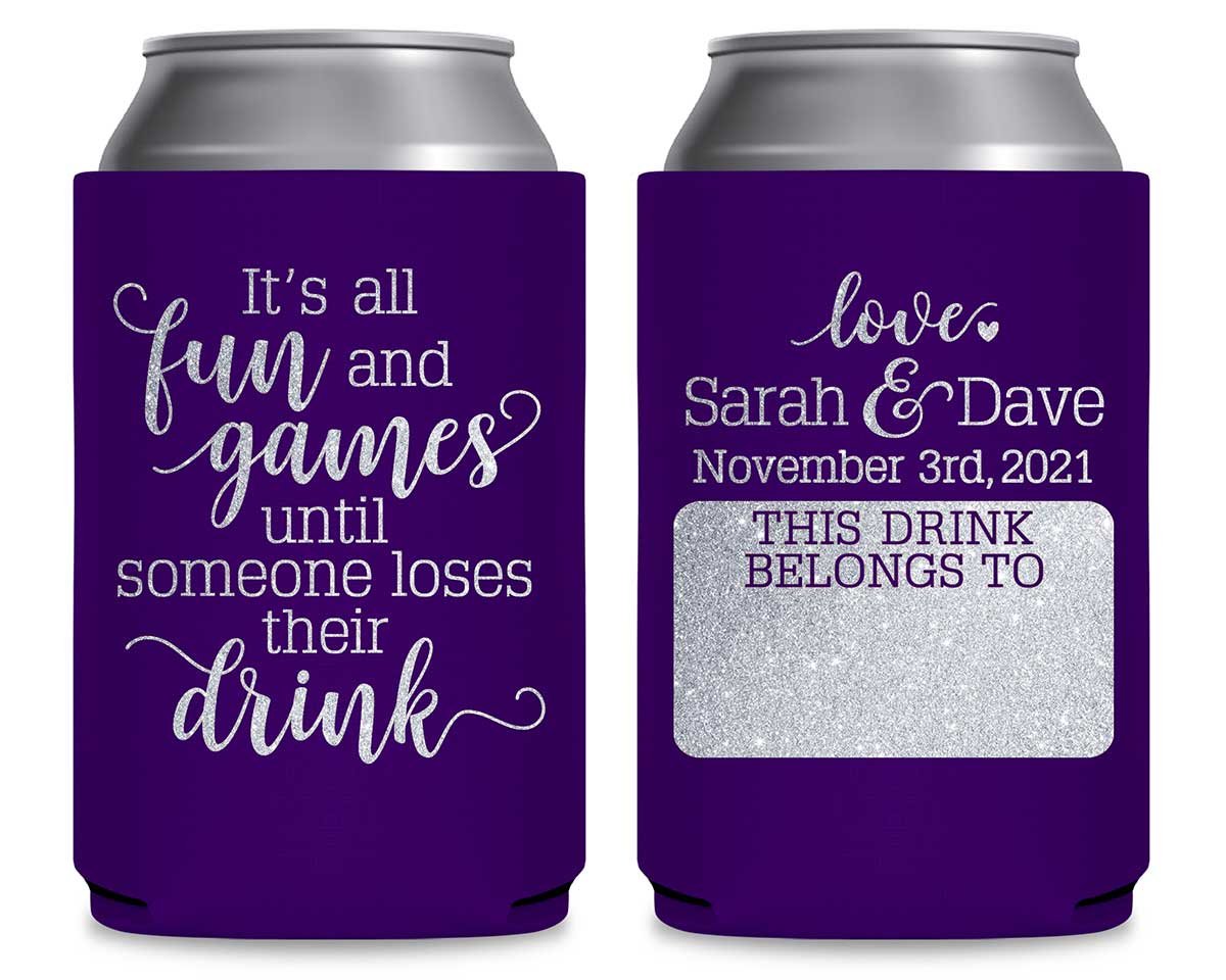 It's All Fun & Games 1A Name Tag Foldable Can Koozies Wedding Gifts for Guests