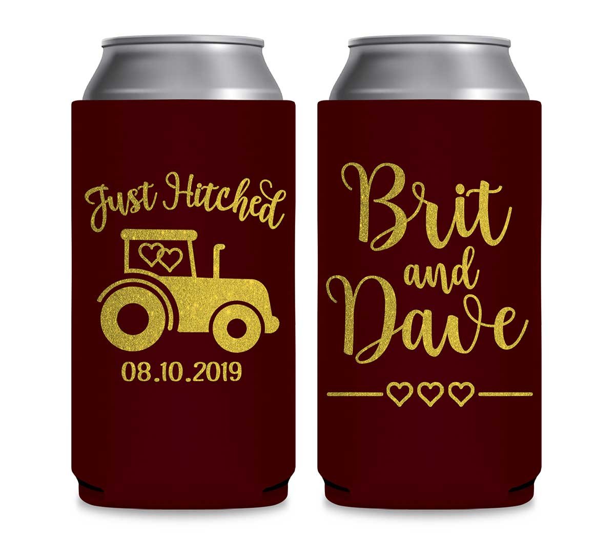 Just Hitched 1A Tractor Design Foldable 12 oz Slim Can Koozies Wedding Gifts for Guests