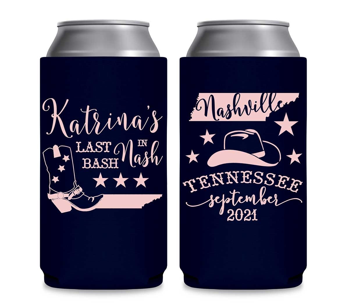 Last Bash In Nash 1A Foldable 12 oz Slim Can Koozies Wedding Gifts for Guests