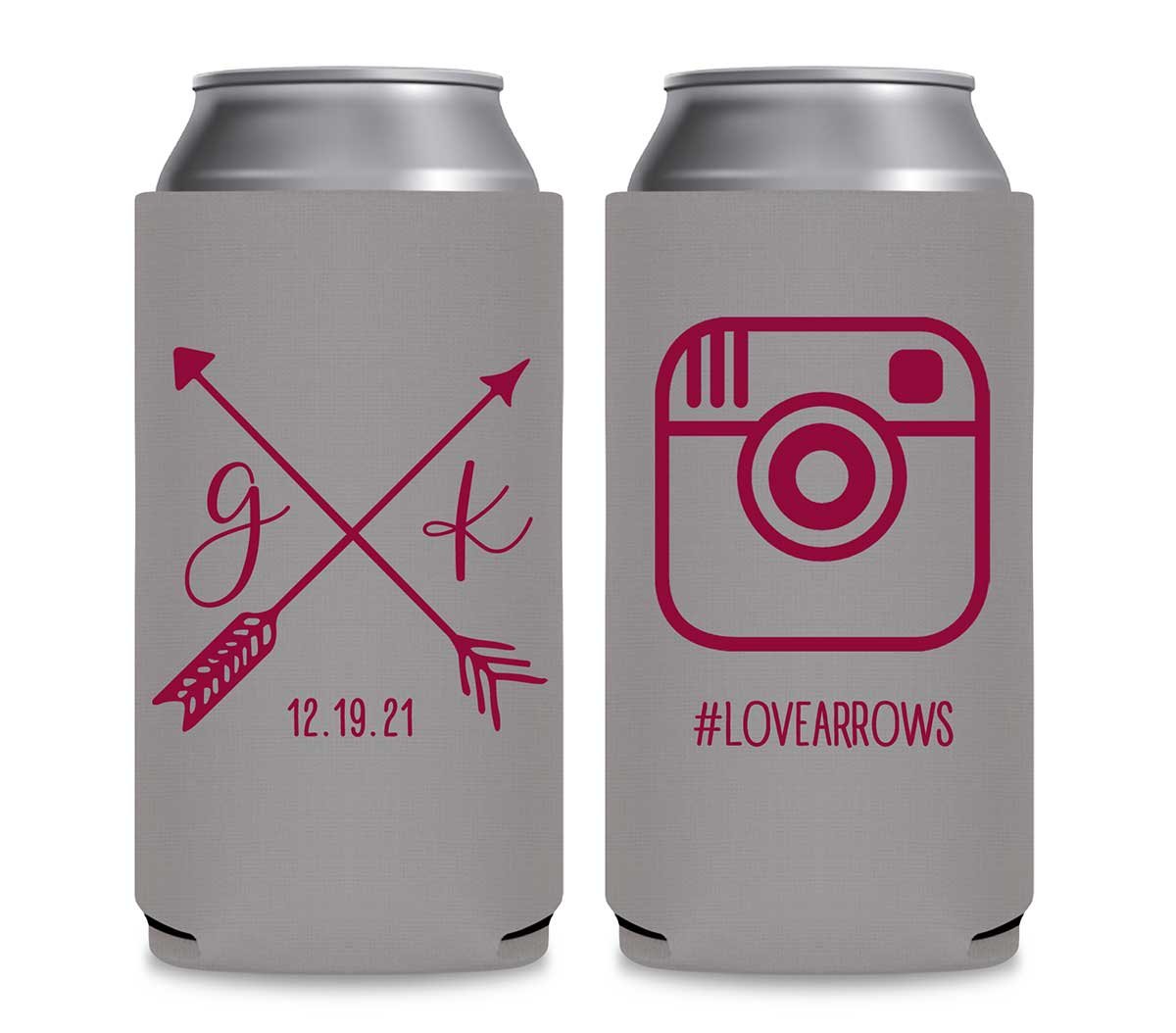 Love Arrows 2C Instagram Hashtag Foldable 12 oz Slim Can Koozies Wedding Gifts for Guests