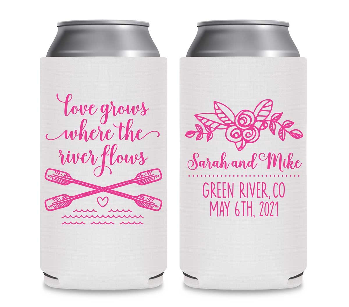 Love Grows Where The River Flows 1A Foldable 12 oz Slim Can Koozies Wedding Gifts for Guests