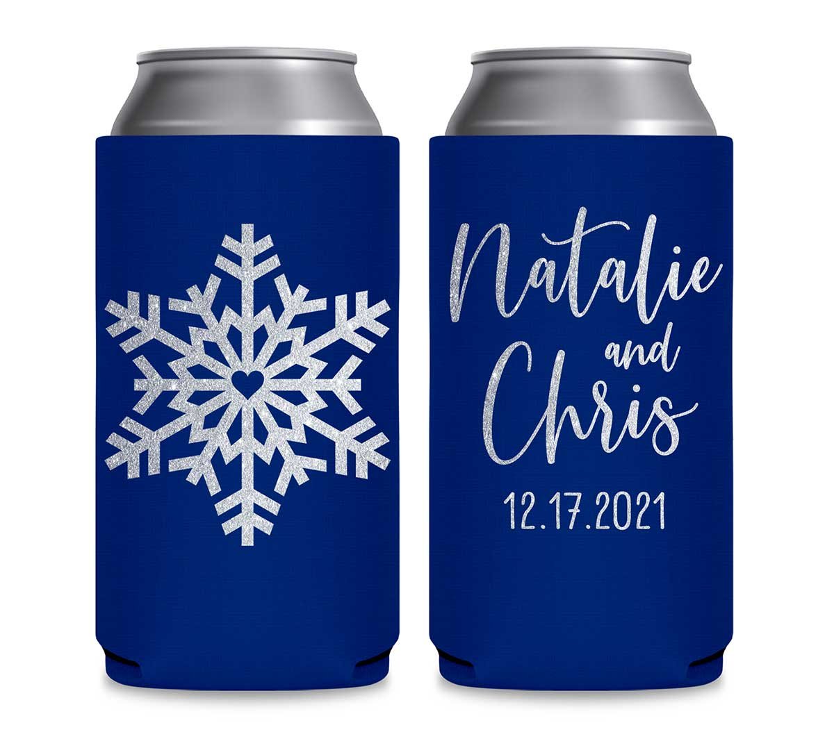 Love Snowflake 1A Foldable 12 oz Slim Can Koozies Wedding Gifts for Guests