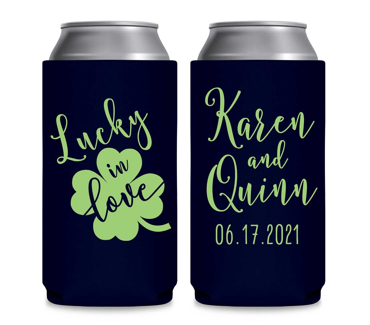Lucky In Love 2A Irish Wedding Foldable 12 oz Slim Can Koozies Wedding Gifts for Guests