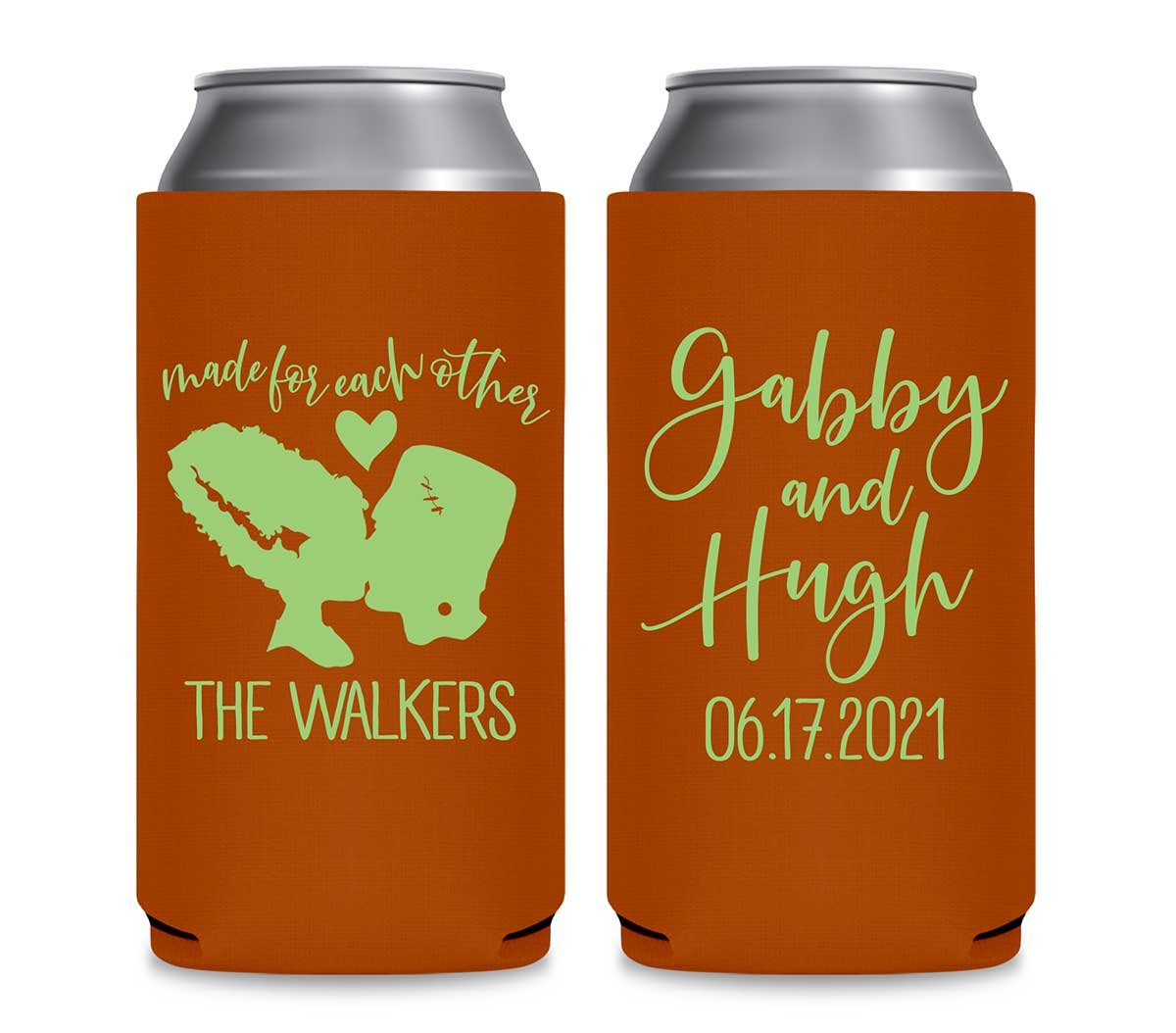 Made For Each Other 1A Frankenstein Foldable 12 oz Slim Can Koozies Wedding Gifts for Guests
