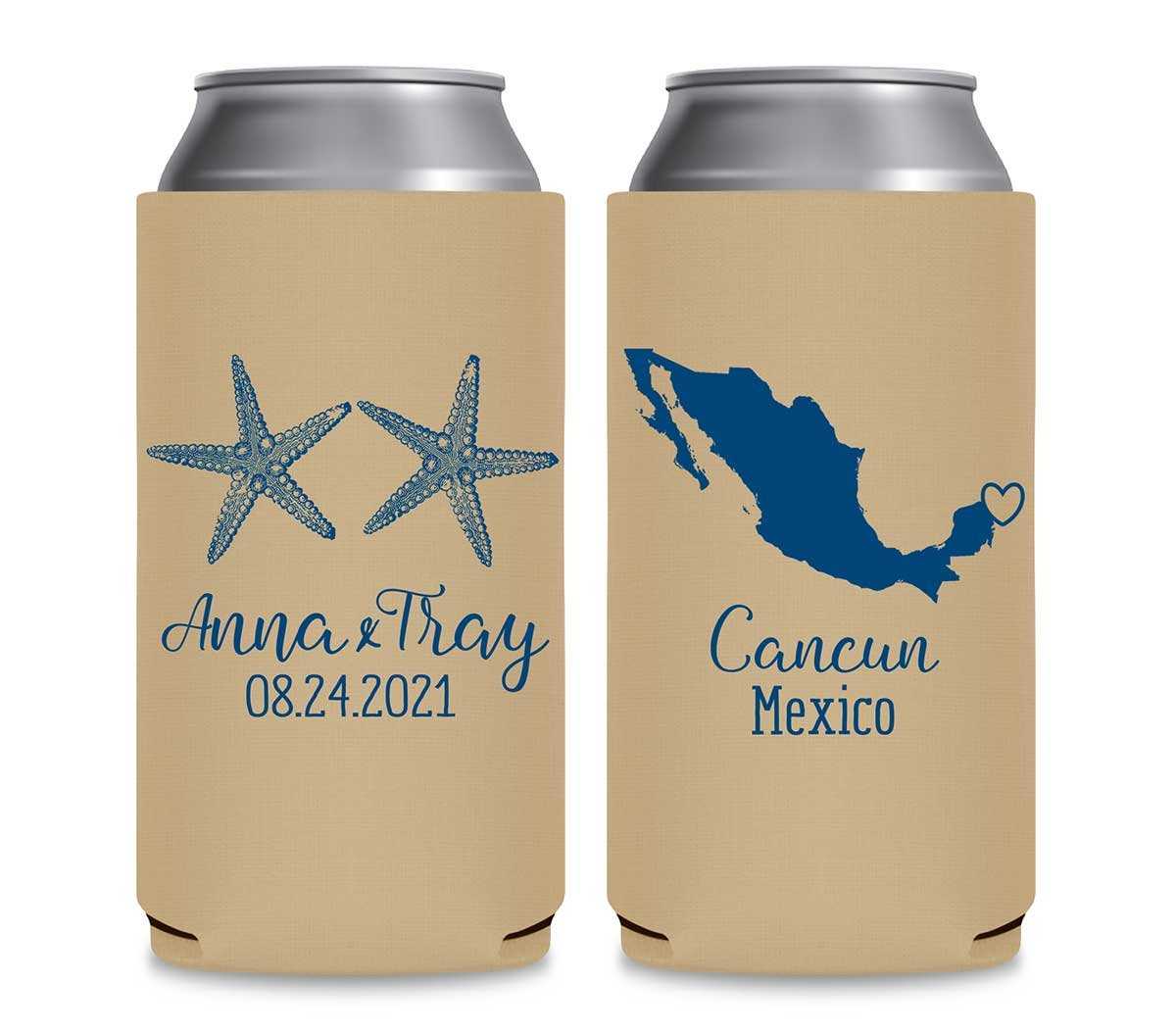 Starfish 1A Any Map Foldable 12 oz Slim Can Koozies Wedding Gifts for Guests