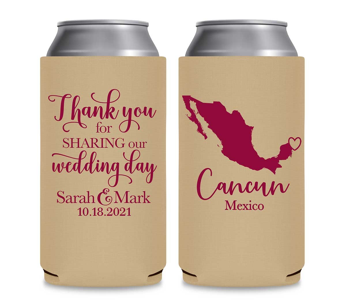 Thank You For Sharing Our Wedding Day 1C Any Map Foldable 12 oz Slim Can Koozies Wedding Gifts for Guests