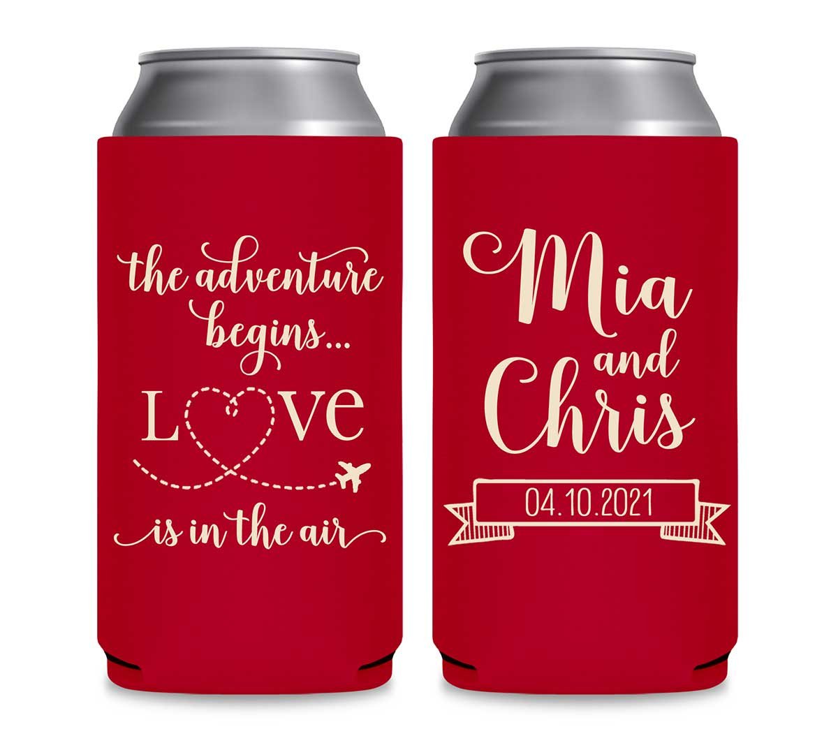 The Adventure Begins 1A Love Is In The Air Foldable 12 oz Slim Can Koozies Wedding Gifts for Guests