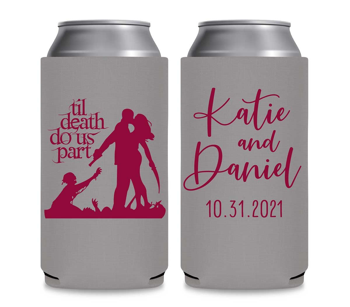 Til Death Do Us Part 3A Zombies Foldable 12 oz Slim Can Koozies Wedding Gifts for Guests