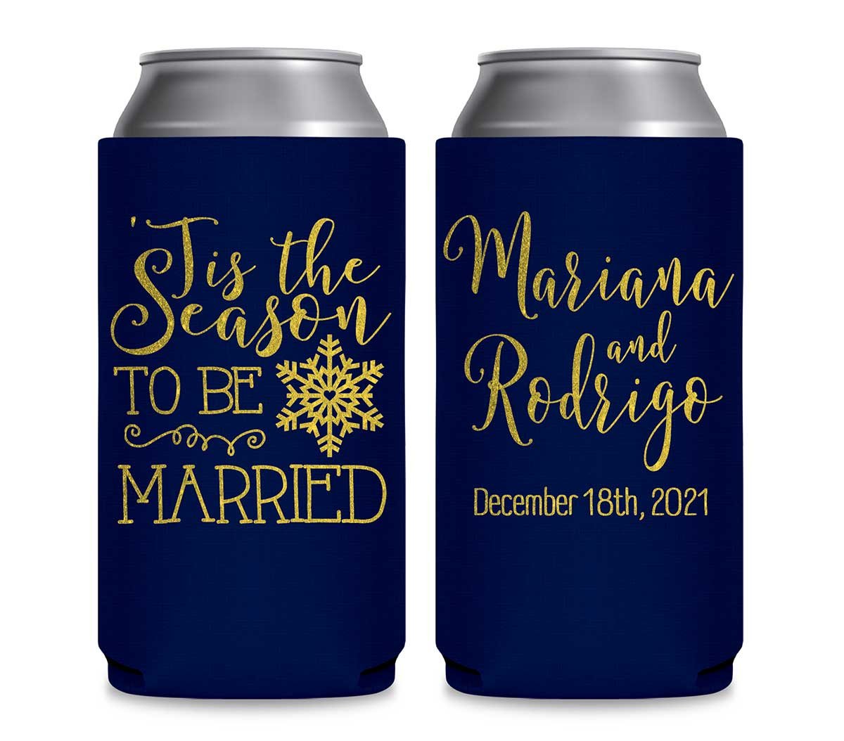 Tis The Season To Be Married 1A Foldable 12 oz Slim Can Koozies Wedding Gifts for Guests