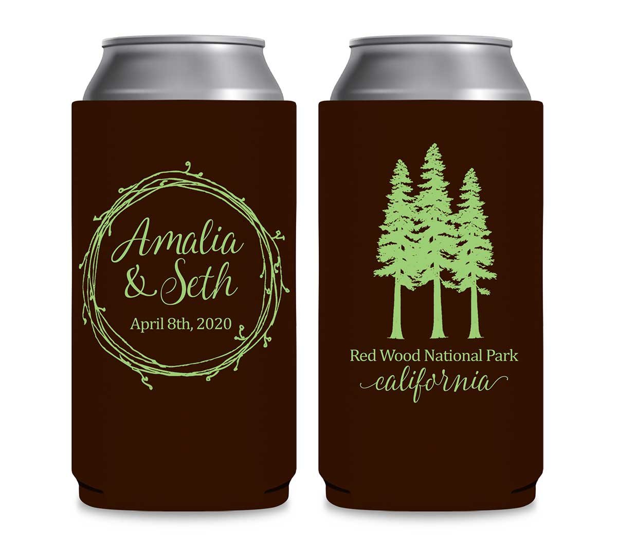 Woods Wedding 1A Foldable 12 oz Slim Can Koozies Wedding Gifts for Guests