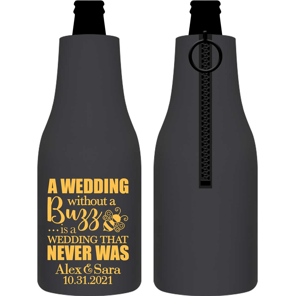 A Wedding Without A Buzz 1A Foldable Zippered Bottle Koozies Wedding Gifts for Guests