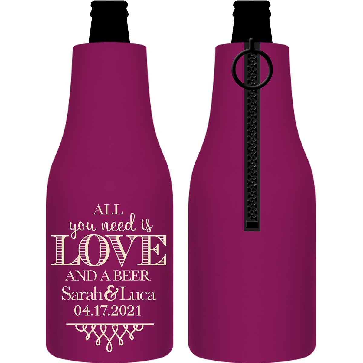 All You Need Is Love And A Beer 4A Foldable Zippered Bottle Koozies Wedding Gifts for Guests
