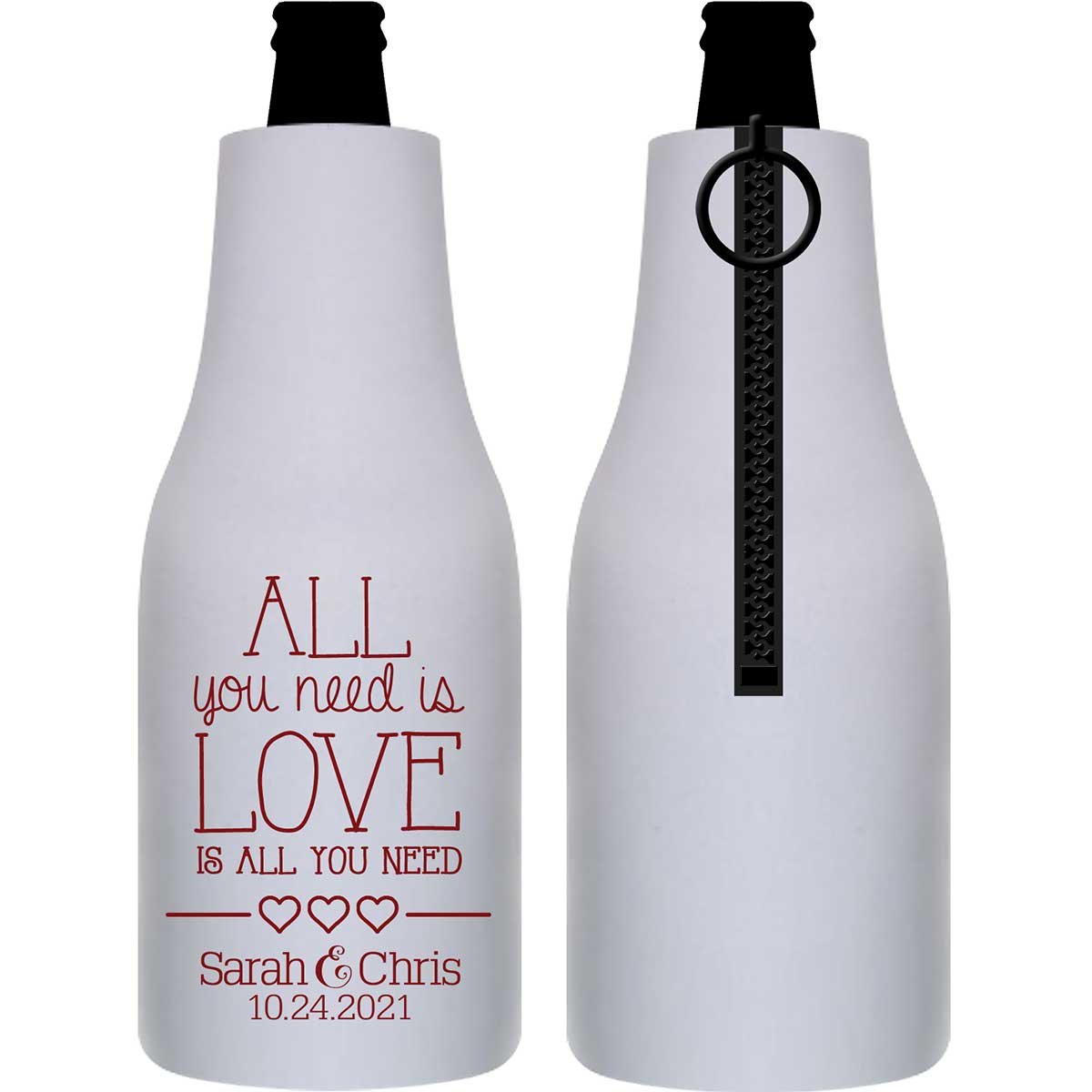 All You Need Is Love Is All You Need 3A Foldable Zippered Bottle Koozies Wedding Gifts for Guests