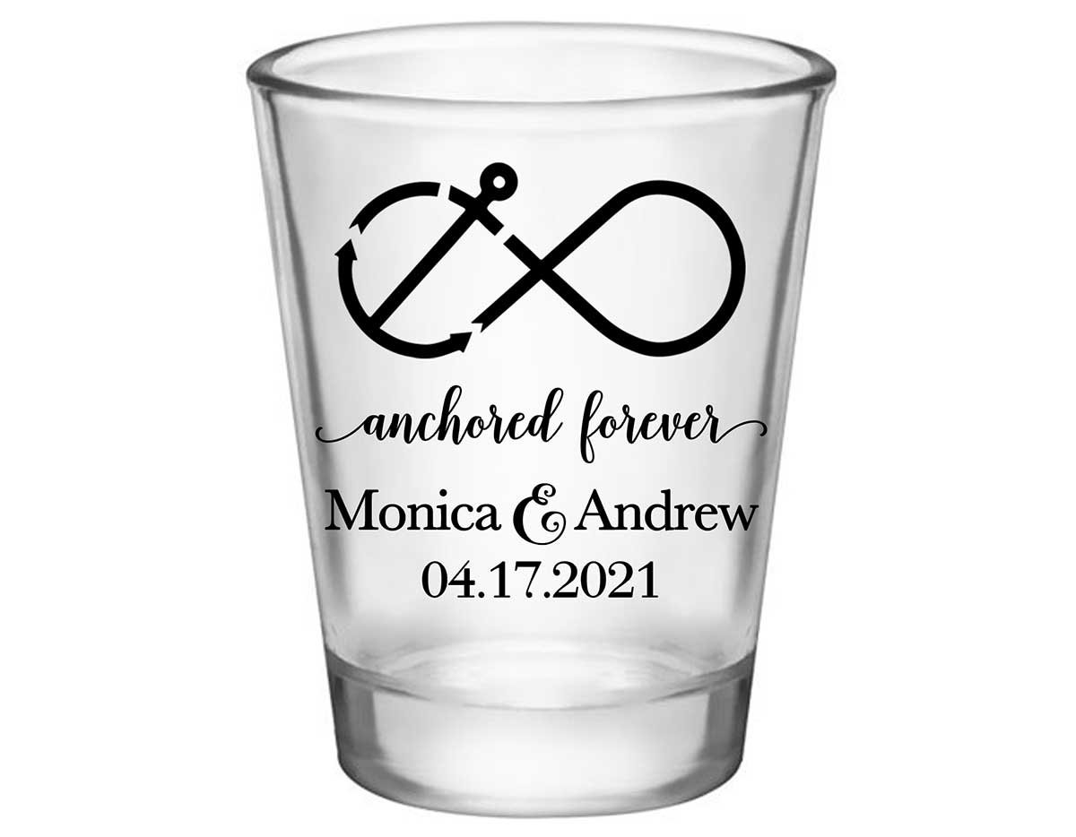 Anchored Forever 1A Nautical Standard 1.75oz Clear Shot Glasses Maritime Wedding Gifts for Guests