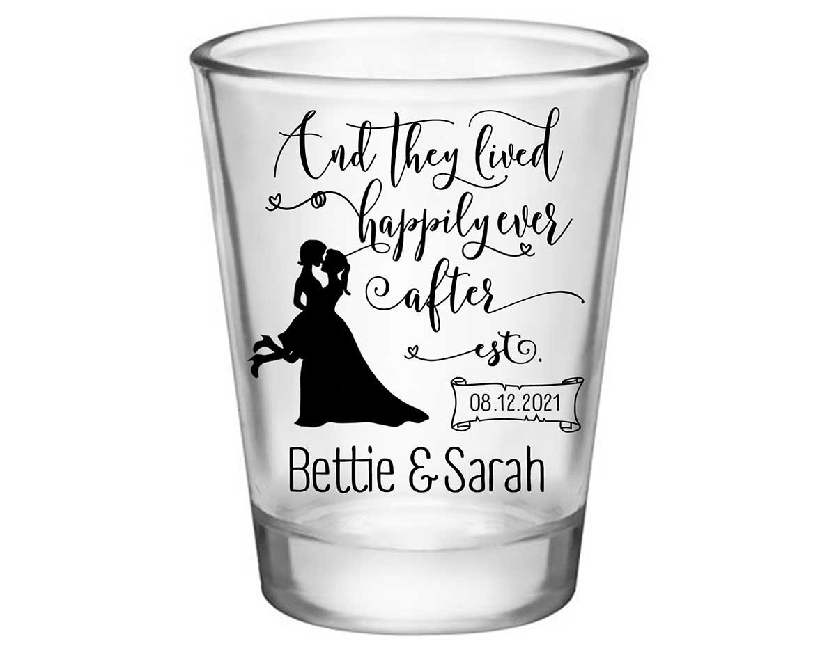 And They Lived Happily Ever After 2B Standard 1.75oz Clear Shot Glasses Lesbian Wedding Gifts for Guests