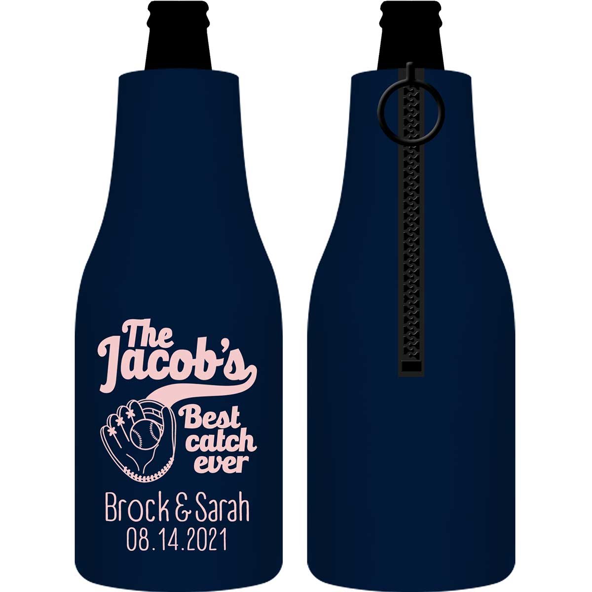 Best Catch Ever 1A Baseball Foldable Zippered Bottle Koozies Wedding Gifts for Guests