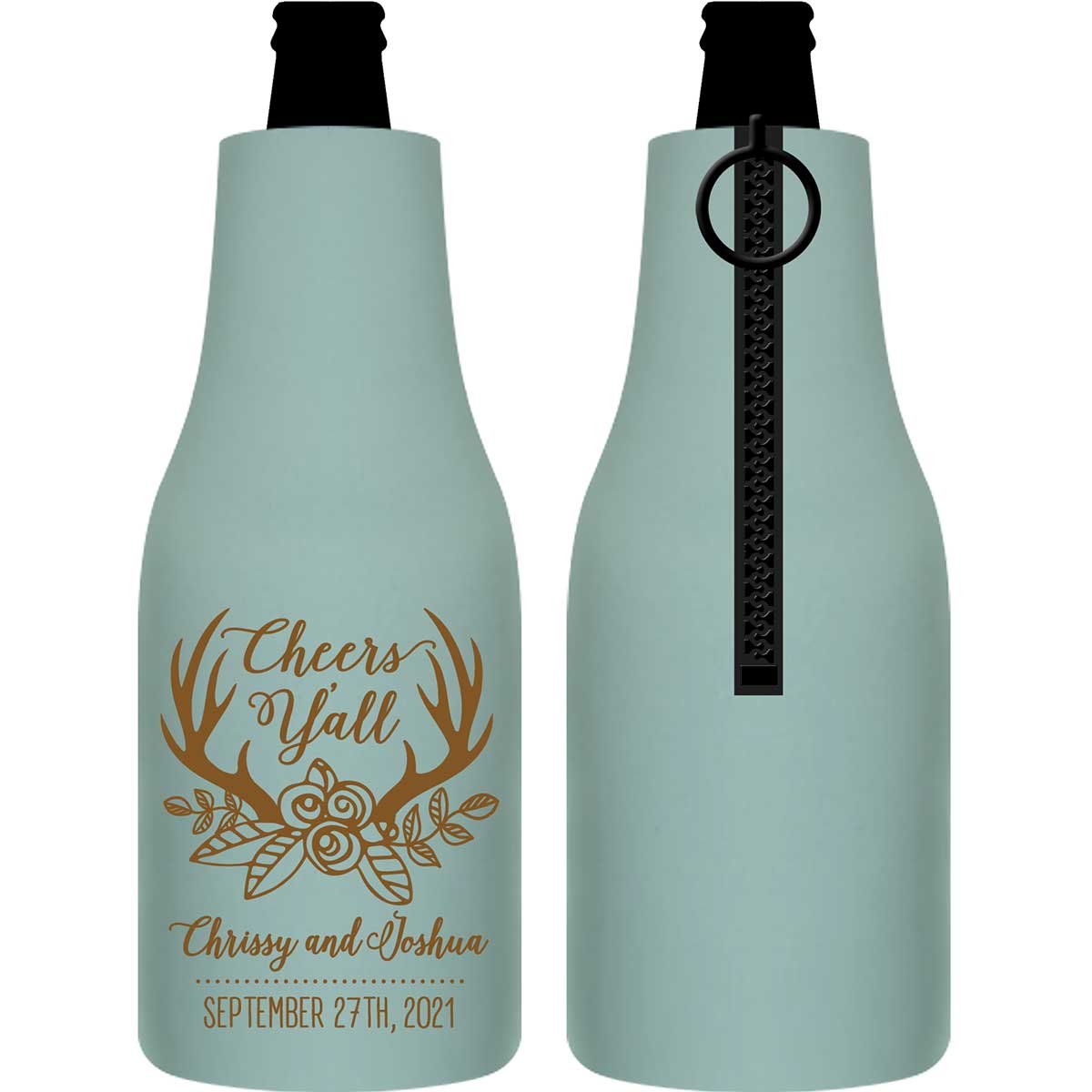 Cheers Y'All 1A Country Wedding Foldable Zippered Bottle Koozies Wedding Gifts for Guests