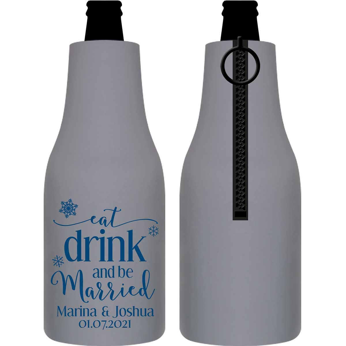 Eat Drink And Be Married 3B Foldable Zippered Bottle Koozies Wedding Gifts for Guests