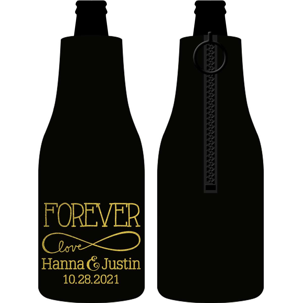 Forever Love 2A Foldable Zippered Bottle Koozies Wedding Gifts for Guests