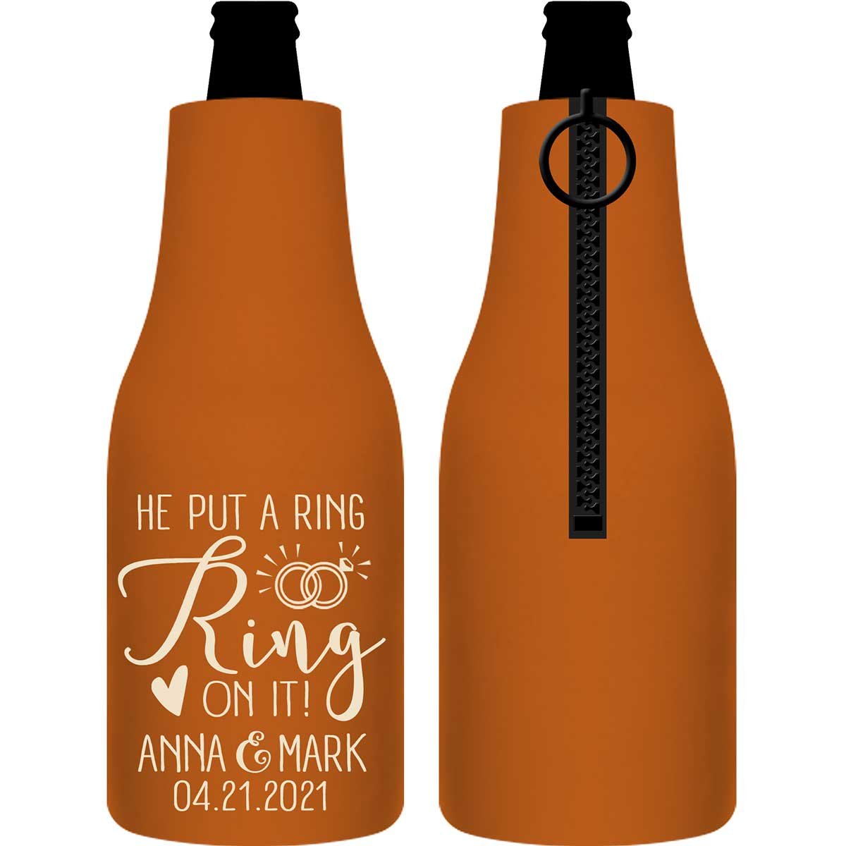 He Put A Ring On It 1A Foldable Zippered Bottle Koozies Wedding Gifts for Guests