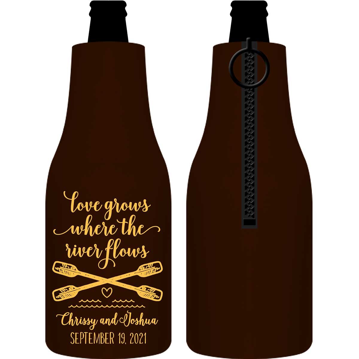 Love Grows Where The River Flows 1A Foldable Zippered Bottle Koozies Wedding Gifts for Guests