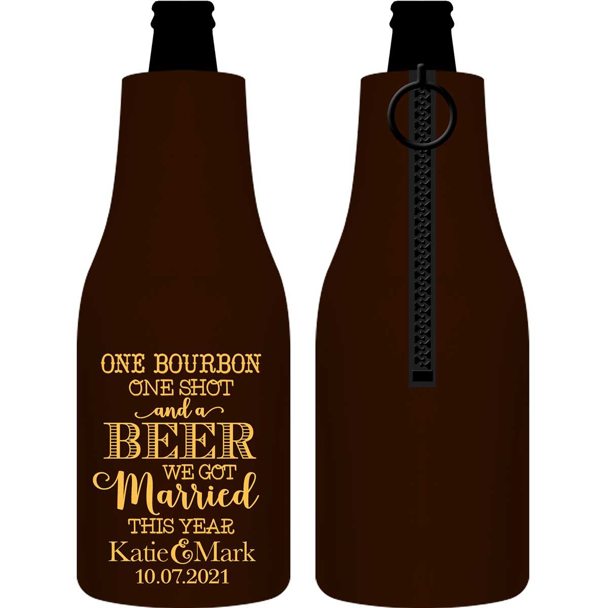 One Bourbon A Shot & A Beer 1A Foldable Zippered Bottle Koozies Wedding Gifts for Guests