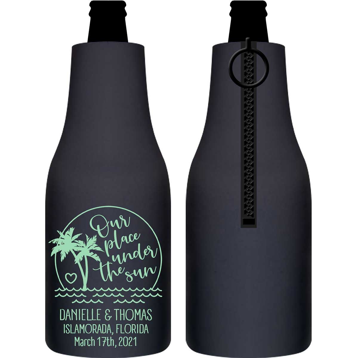 Our Place Under The Sun 1A Foldable Zippered Bottle Koozies Wedding Gifts for Guests