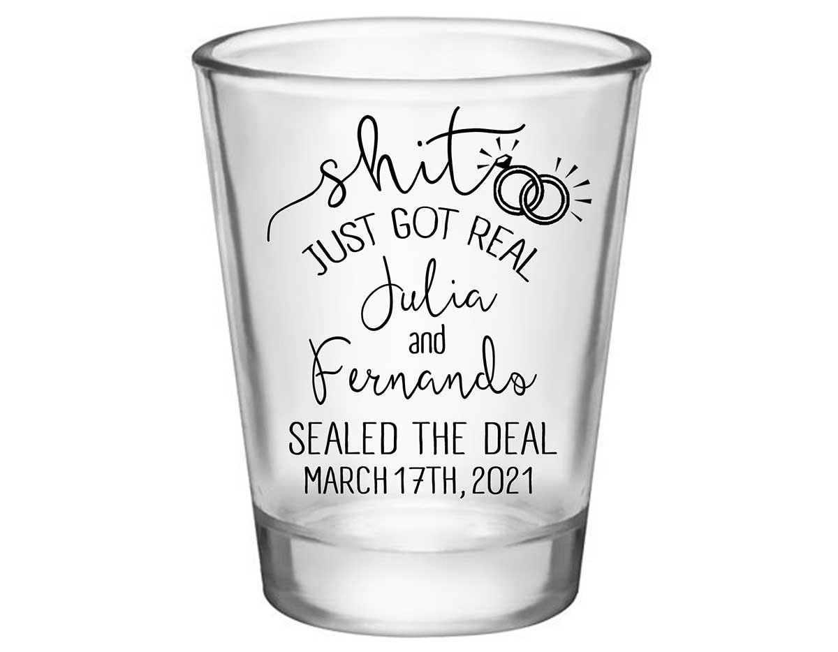 Shit Just Got Real 1B Standard 1.75oz Clear Shot Glasses Funny Wedding Gifts for Guests