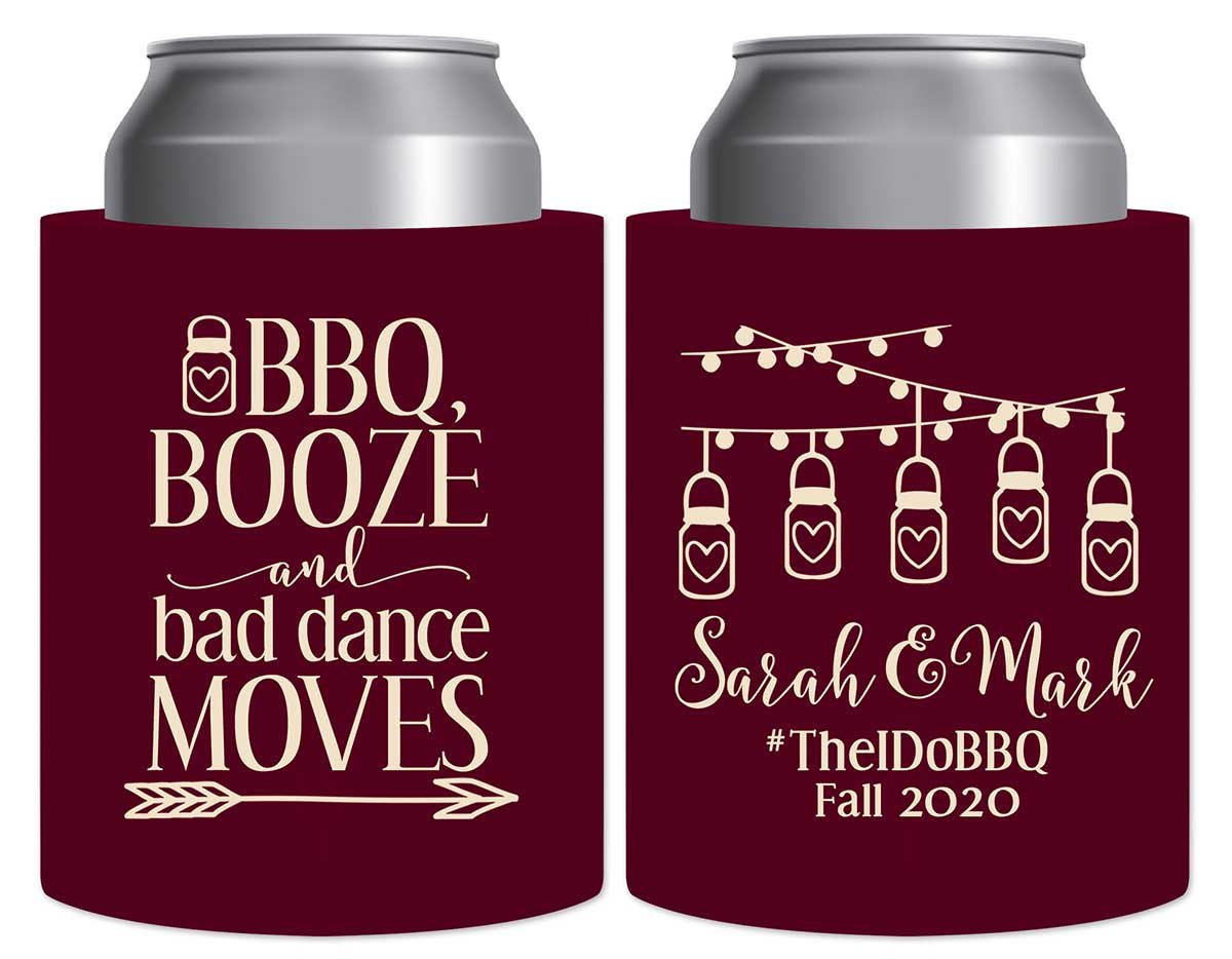 BBQ Booze & Bad Dance Moves 1A Thick Foam Can Koozies Rustic Engagement Party Gifts for Guests