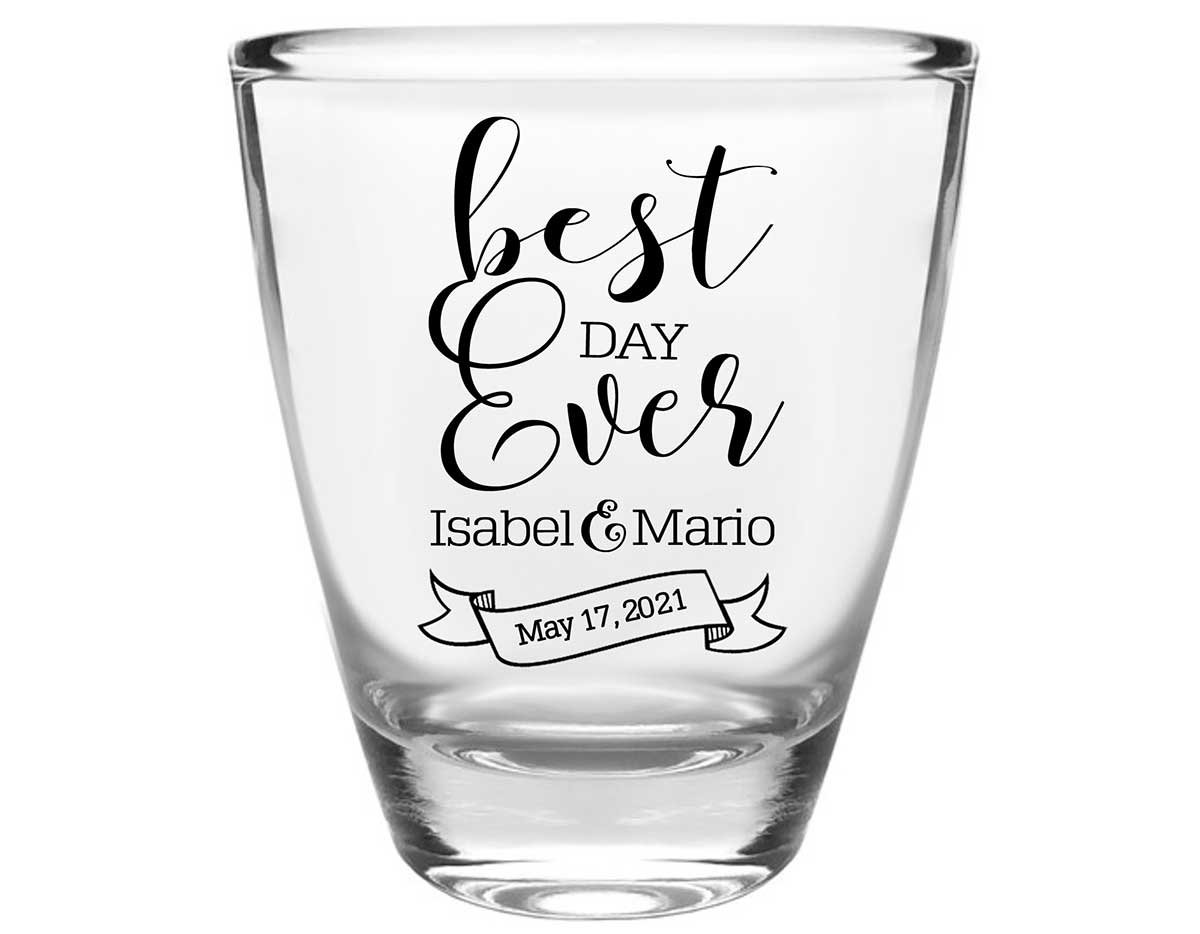 Best Day Ever 2A Banner Clear 1oz Round Barrel Shot Glasses Cute Wedding Gifts for Guests