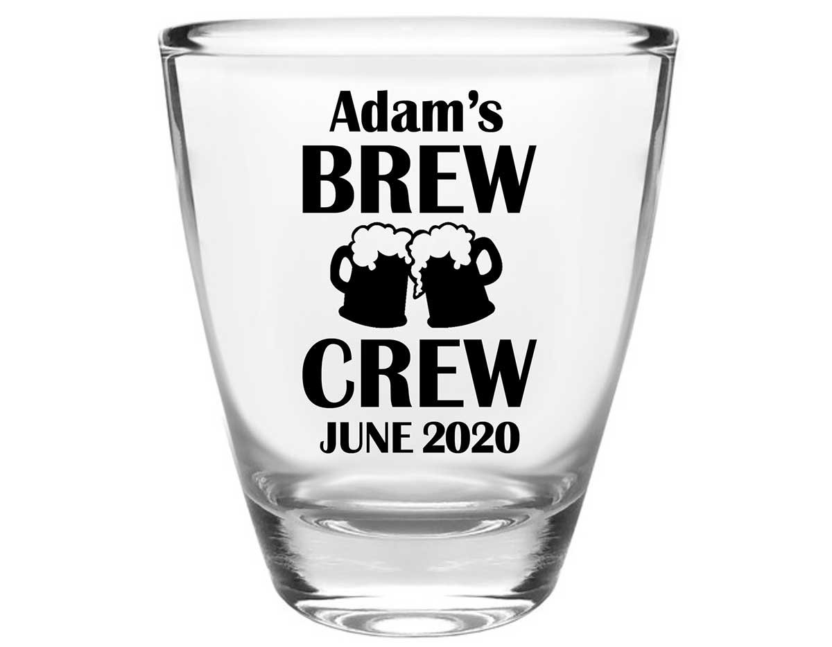 Brew Crew Bachelor Bash 1B Clear 1oz Round Barrel Shot Glasses Personalized Bachelor Party Gifts for Guests