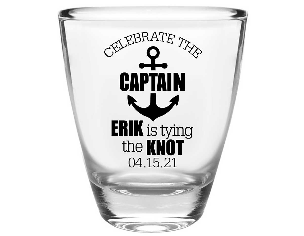 Celebrate The Captain 1A Clear 1oz Round Barrel Shot Glasses Nautical Bachelor Party Gifts for Guests