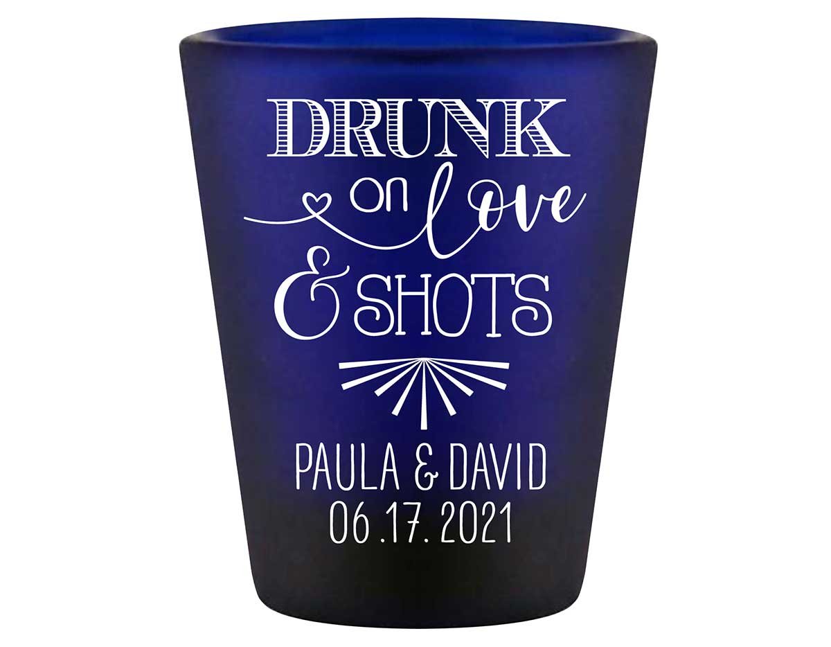 Drunk On Love & Shots 1A Standard 1.5oz Blue Shot Glasses Funny Wedding Gifts for Guests