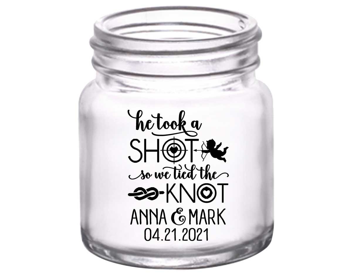 He Took A Shot We Tied The Knot 1A 2oz Mini Mason Shot Glasses Love Cupid Cute Wedding Gifts for Guests
