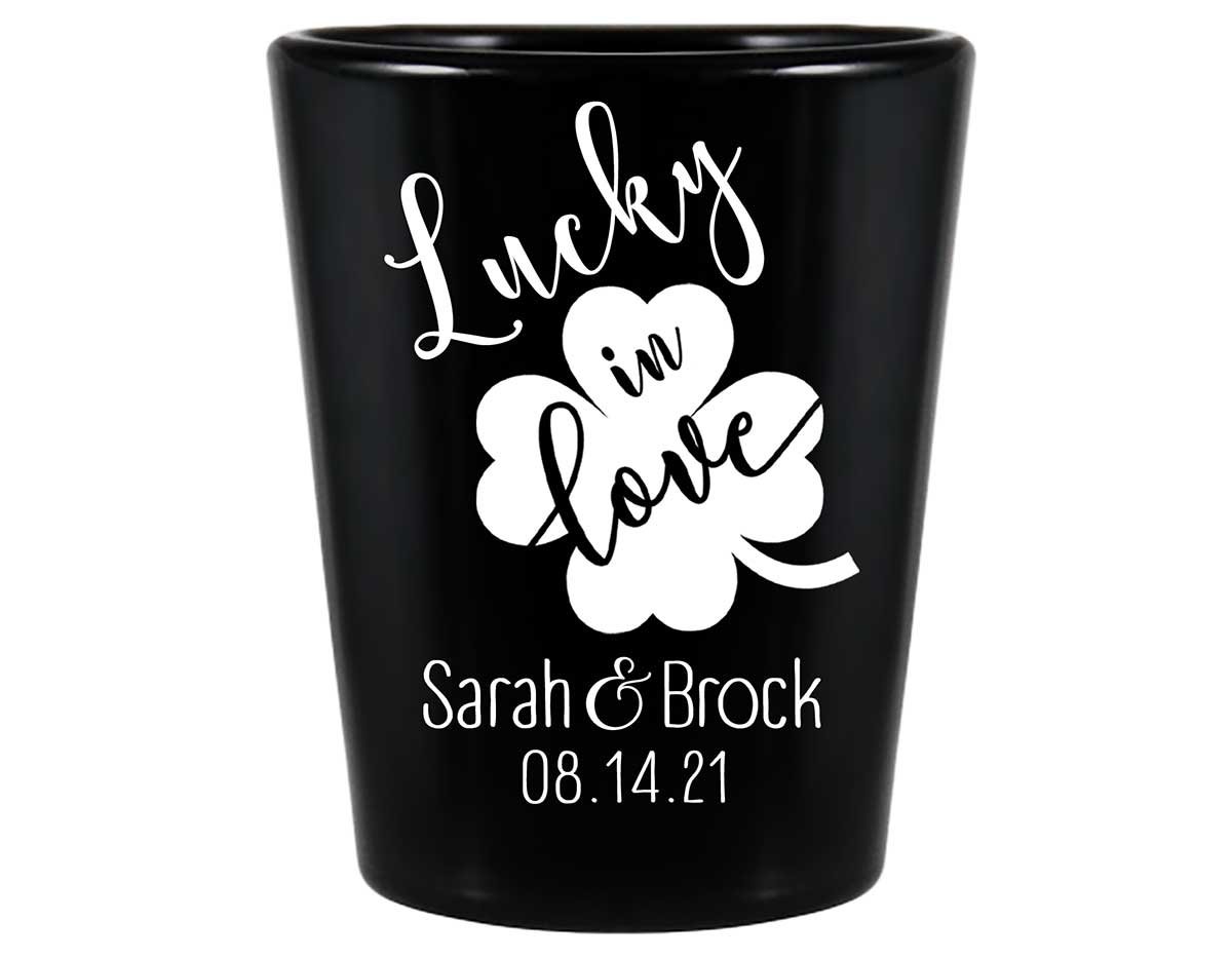 Lucky In Love 2A Irish Wedding Standard 1.5oz Black Shot Glasses Ireland Wedding Gifts for Guests